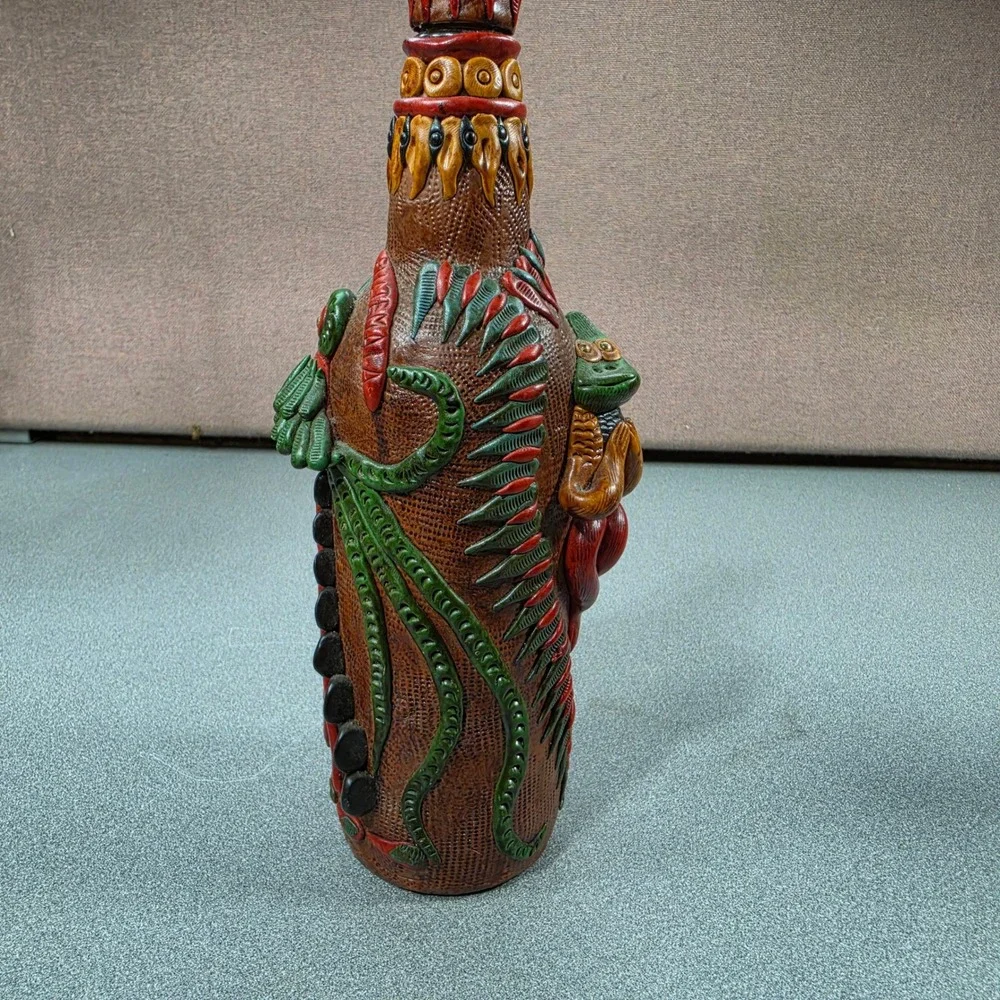 Guatemala Leather‎ Wrapped Bottle 3D Art Excellent Folk Art Mayan